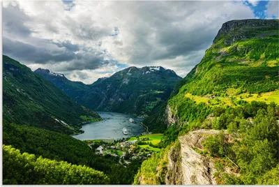 Produktbild von ARTland Wandbild Alu für Innen & Outdoor Blick auf den Geirangerfjord in Norwegen Größe: 120x80 cm