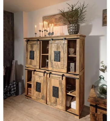 Produktbild von MASSIVMOEBEL24 Highboard Mango 150x45x160 natur lackiert RAILWAY #125