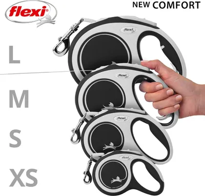 Productafbeelding van Flexi New COMFORT, Hondenriem, Ingebouwd lint, Zwart, Grijs, Lint, 50 kg, Groot