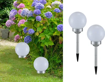 Produktbild von LED Solarlampen Set für draußen, 2 Solarkugeln für den Garten mit Erdspieß Ø15cm
