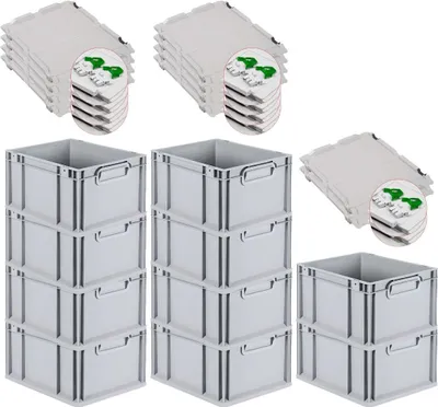 Produktbild von SuperSparSet 10x Eurobox NextGen Economy mit Scharnierdeckel und grünen Schiebeschnappverschlüssen | Griffe geschlossen | HxBxT 22x30x40cm | 20 Liter | Eurobehälter, Transportbox, Transportbehälter, Stapelbehälter