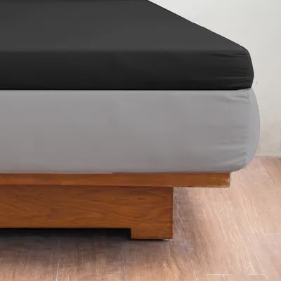 Produktbild von Phlox Topper-Spannbettlaken 90x200cm - 100% ägyptische Baumwolle - Fadendichte 230 - - 28cm Steg - Spannbetttuch - Schwarz