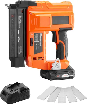 Zdjęcie produktu dla Akku-Nagler 18 Gauge - Gwoździarka akumulatorowa 20 V - 100 gwoździ/min - akumulator litowo-jonowy 2,0 Ah - w zestawie 500 gwoździ i ładowarka - regulowana głębokość wbijania - do prac stolarskich
