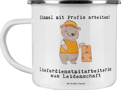 Produktbild von Mr. & Mrs. Panda Teetasse Lieferdienstmitarbeiterin Leidenschaft - Weiß - Geschenk, Spruch, Pott, becher emaille, Pizzabringdienst, Pizzabäckerin, Lustig, Tasse, Witzig