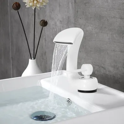 Produktbild von Wasserfall Wasserhahn Edelstahl Einhebel kalt und heiß Badarmatur kreatives Design (weiß)