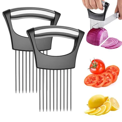 Produktbild von 2 Stück Zwiebel Halter Zwiebelhalter Edelstahl丨Zwiebelhalterschneider,Onion Holders für Gemüse Geeignet zum Schneiden von Kartoffeln, Karotten