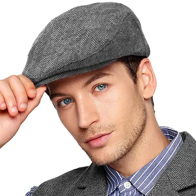 Produktbild von Newsboy Mütze Herren Fischgrät Tweed Grau S-M