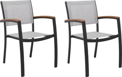 Produktbild von Gartenstühle - Schwarz - Grau - Aluminiumgestell - Textilen - Eukalyptusholz - stapelbar - 2er Set