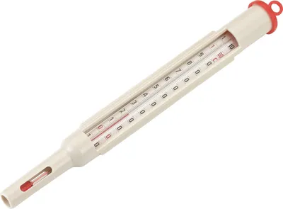 A close-up studio shot of a laboratory thermometer.