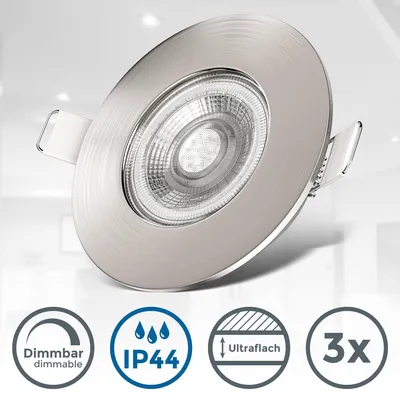 Produktbild von B.K.Licht 3er Set LED Bad Einbaustrahler, dimmbar, warmweiß, Einbauleuchten, 68mm Lochmaß, Matt-Nickel