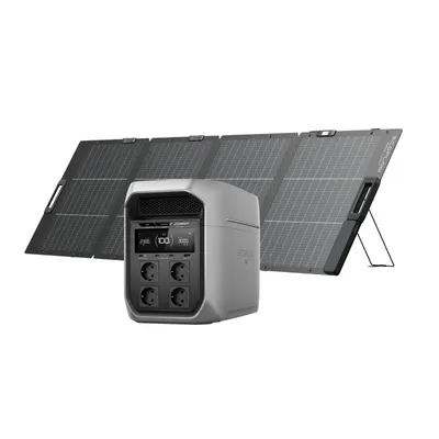 Produktbild von ECOFLOW DELTA 3 Max Plus tragbare Powerstation 2 048 Wh mit 220W Bifazialem Solarpanel, 3 000 W AC-Ausgang, 1000 W Solareingang, LiFePO4 Batterie