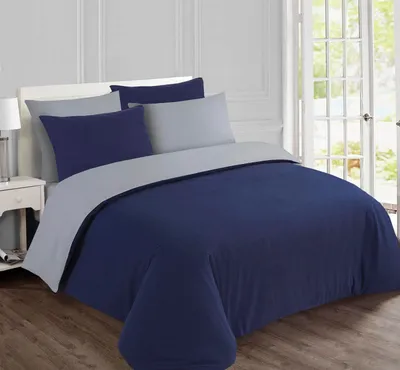 Productafbeelding van TRANKIELO® - Omkeerbaar flanellen beddengoed – 260 x 240 cm – 100% katoen flanel – zacht en warm, blauw/grijs