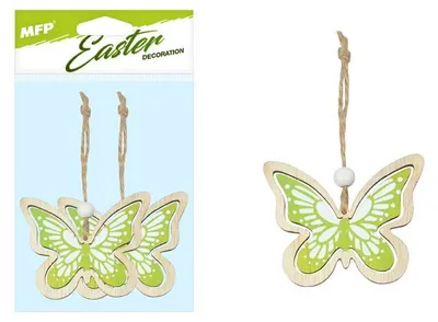 Image de Pendentifs papillons en bois verts, lot de 2, 7 cm
