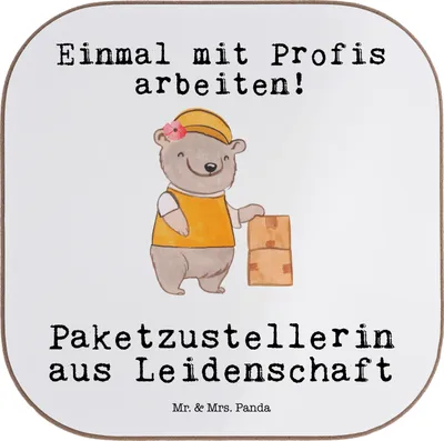 Produktbild von Mr. & Mrs. Panda Tischuntersetzer Paketzustellerin Leidenschaft - Weiß - Geschenk, Spruch, Tassen Untersetzer, Lustig, Tassenuntersetzer, für Gläser, Witzig, Glas