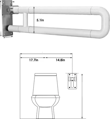Obrázok produktu pre Rukoväť na toaletu, dĺžka 60 cm, skladacia konštrukcia, nosnosť 300-350 kg, BIELA