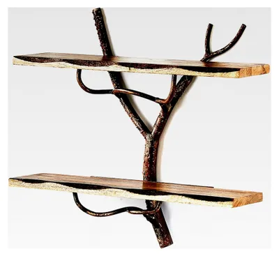 Produktbild von Wandregal Hängeregal Bücherregal - Astform - 2 Böden - 46x15x42 cm - Eisen Holz