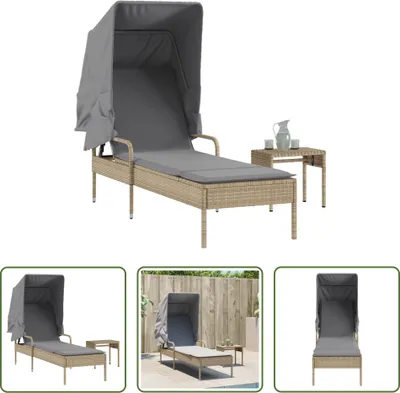 Image de The Living Store Bain de soleil avec toit et table Beige Poly Rattan