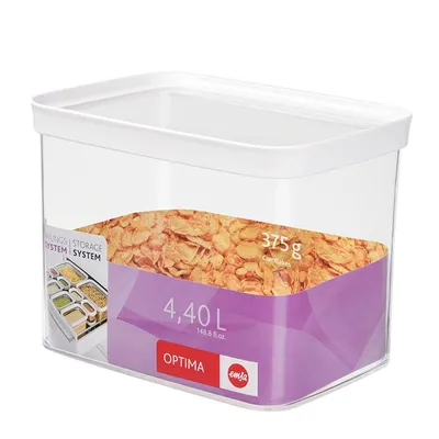 Zdjęcie produktu dla EMSA Optima, Pudełko, Prostokątny, 4,4 l, Przezroczysty, Biały, Metakrylan metylu styrenu (MS), Termoplastyczny elastomer, 225 mm