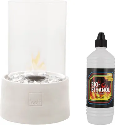 Produktbild von Leeff - Weiß - Stimmungsfeuer - Tischkamin - mit 1-Liter-Flasche Bioethanol