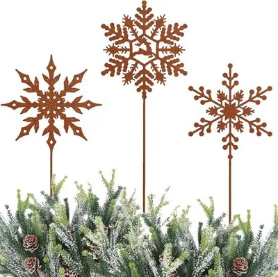 Produktbild von Set von 3 Schneeflocken Gartensteckern - Weihnachtsdekoration für draußen