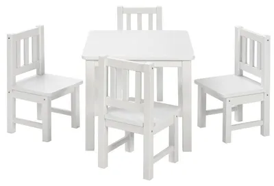 Productafbeelding van Bomi Amy Kindertafel met 4 Stoeltjes HoutWit - Massief Grenenhout - Kindertafel en Stoeltjes - Speeltafel - Tekentafel - 3 t/m 6 Jaar
