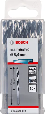 Image de Forets hélicoïdaux à métaux HSS PointTeQ, DIN 338, 5,4 mm, paquet de 10
