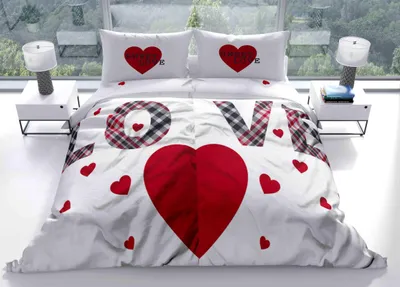 Produktbild von 4-teiliges Bettwäsche-Set Love Herzen Mikrofaser 135x200 cm Weiß Rot Design mit Reißverschluss