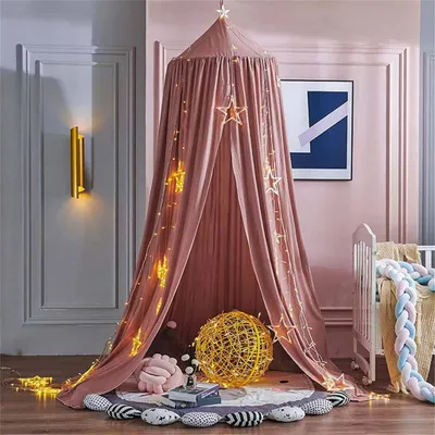 Produktbild von Baby Baldachin Betthimmel Chiffon Hängende Rund Moskitonetz für Babys Bett, Spielzelte, Kinderzimmer Höhe 240 cm Saumlänge