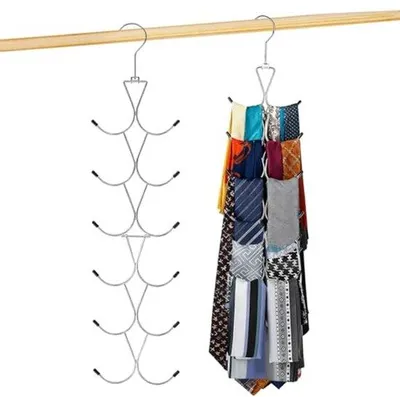 Produktbild von Ultiluxe Schalhalter - 2 Stück - Kleiderorganizer - Kleiderbügel - 12 Haken - 360 Grad drehbar - Aufbewahrung - Silber - 54 x 14 cm