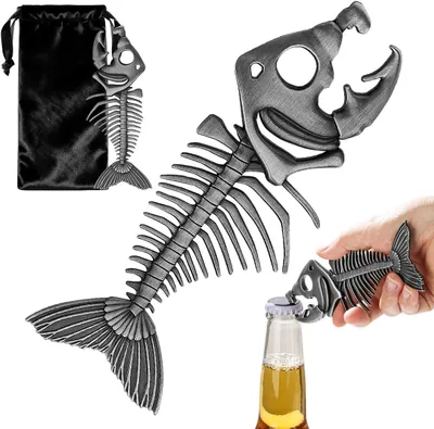 Produktbild von Bierflaschenöffner Fischskelett, Zinklegierung, silber, Angelzubehör