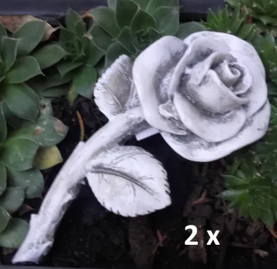 Produktbild von 2 x Rose mit Stiel Rosenblüte auch Grabdekoration Grabschmuck wetterfest 13,5cm