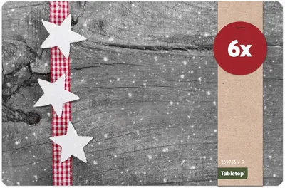 Produktbild von Abwaschbare Tischsets 6er Set Weihnachten Sterne & Holz-Optik