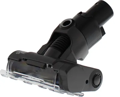 A black vacuum cleaner attachment with a clear front part, isolated on a white background.