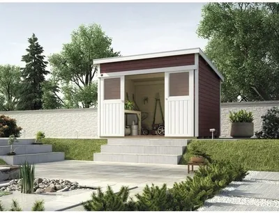 Produktbild von Blockbohlenhaus weka Lugano 2 mit Fußboden 315 x 280 cm rot-weiß