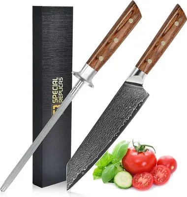 Produktbild von Kochmesser Luxus Messer mit Messerschärfer mit Diamant, aus Damaststahl, allzweckmesser, in einer Geschenkbox | YD75-10