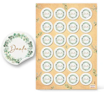 Produktbild von Danke Aufkleber Eukalyptus Sticker grün gold Ø 4 cm (1 Bogen = 24 Aufkleber)