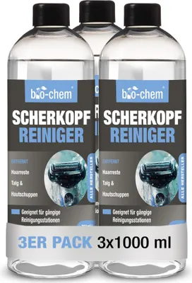 Produktbild von bio-chem Scherkopfreiniger Nachfüllflüssigkeit für Reinigungs-Kartuschen von Rasierer/Rasierapparat/Elektrorasierer/Bart-Trimmer von Braun und aller anderen Marken - 3x 750 ml