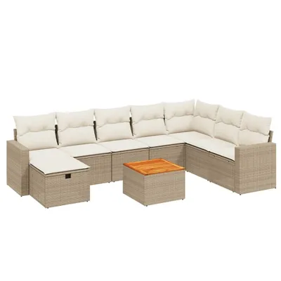 Produktbild von vidaXL 9-tlg. Garten-Sofagarnitur mit Kissen Beige Poly Rattan