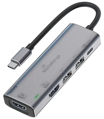 Obrázok produktu pre MediaRange MRCS511, USB Typ-C, HDMI, USB 2.0 Type-A, USB Typ-C, 480 Mbit/s, 60 Hz, 3840 x 2160, Strieborná