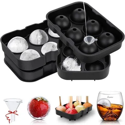 Immagine prodotto di Ibenzoa® Set da 2 stampi in silicone per ghiaccio con coperchio e imbuto – Ghiaccio sferico XXL, diametro 4,6 cm, senza BPA, colore nero, ideale per whisky e cocktail
