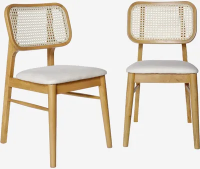 Produktbild von sweeek - 2er-Set Stühle aus Hevea-Holz, Rattan-Geflecht und Stoff  - Eichenfarben