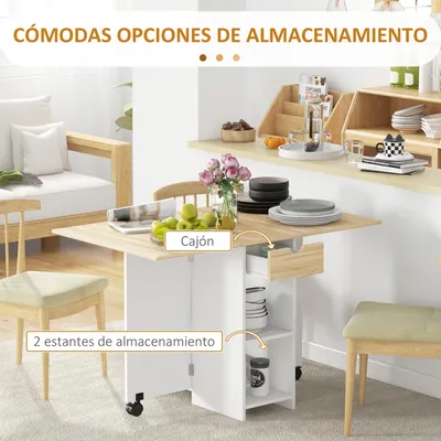 Produktbild von Klappbarer Küchentisch - Esstisch mit Rollen - Klappflügel, Schublade und Ablagen - Für 2–4 Personen - 120×72×75 cm - Schokoladenbraun