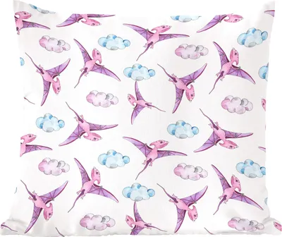 Produktbild von MuchoWow® Zierkissen Sofakissen Wohnzimmer Dekokissen 40x40 cm Dinosaurier - Kinderzimmer - Lila - Mädchen - Kinder - Rosa - Kinder - Foto Kissen - Schlafzimmer Dekoration