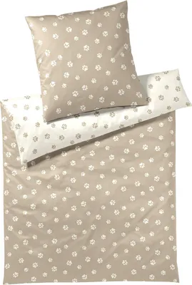 Produktbild von elegante Mako-Satin-Bettwäsche-Garnitur Paws Farbe Natur-Beige Größe 155x220+80x80