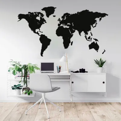 Zdjęcie produktu dla Giallobus - Mapa świata – czarna dekoracja ścienna z płyty MDF - 190D x 105D cm - Drewno MDF - Nero