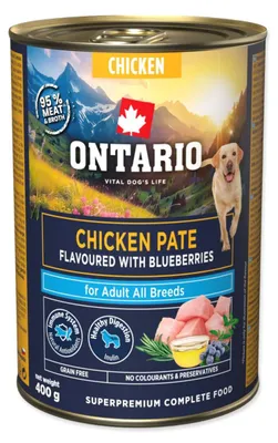 Imagen del producto de Comida húmeda para gatos adultos Ontario, sabor a pollo y arándanos, 400g