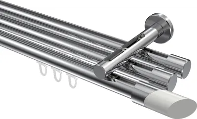 Produktbild von Interdeco Innenlaufstange / Gardinenstange mit Innenlauf Chrom, Typ Siteno Verano (Schräge Bicolor), 20 mm Ø 3-läufig, 260 cm