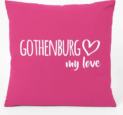 Produktbild von Huuraa Kissen Gothenburg my love 40x40cm mit Füllung Fuchsia Baumwolle Dekokissen Geschenkidee