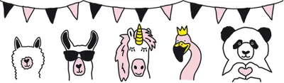 Produktbild von Lovely Kids selbstklebende Kinderzimmer Bordüre Wild Party rosa weiß schwarz 5,00 m x 0,155 m
