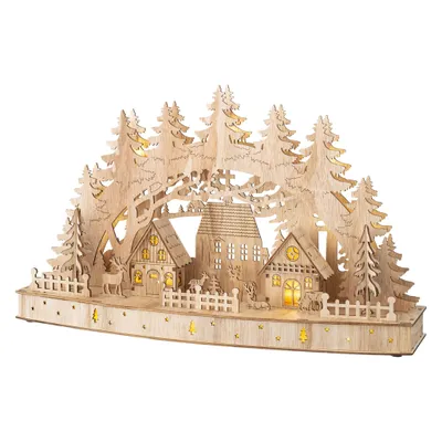 Immagine prodotto di Arco luminoso natalizio in legno con luci LED e timer - 44 x 26 cm - Scena natalizia illuminata con luce bianca calda, alimentata a batteria - Decorazione natalizia luminosa
